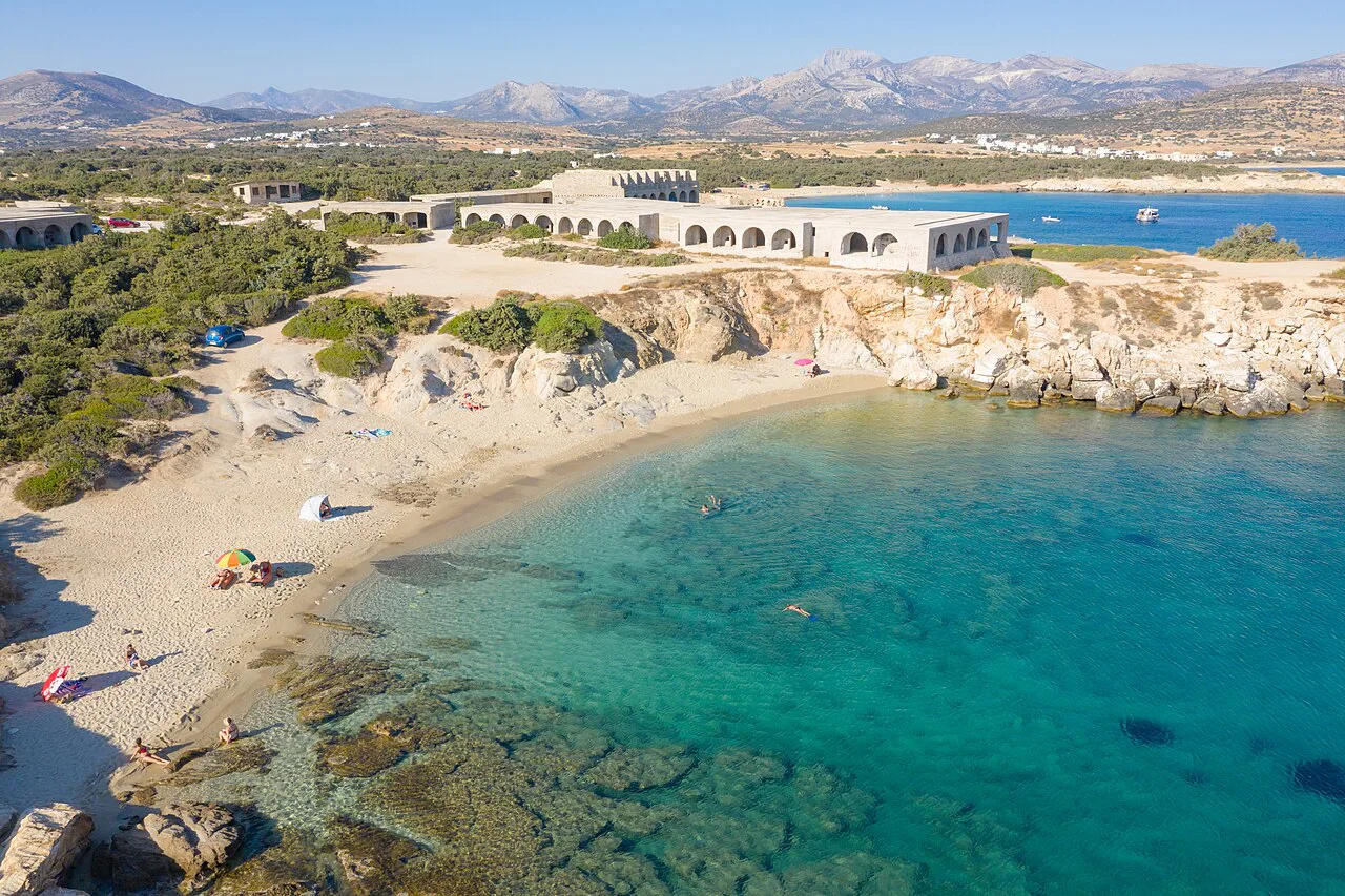 Aerial view of Mikro Alyko Beach on Naxos Island, Greece