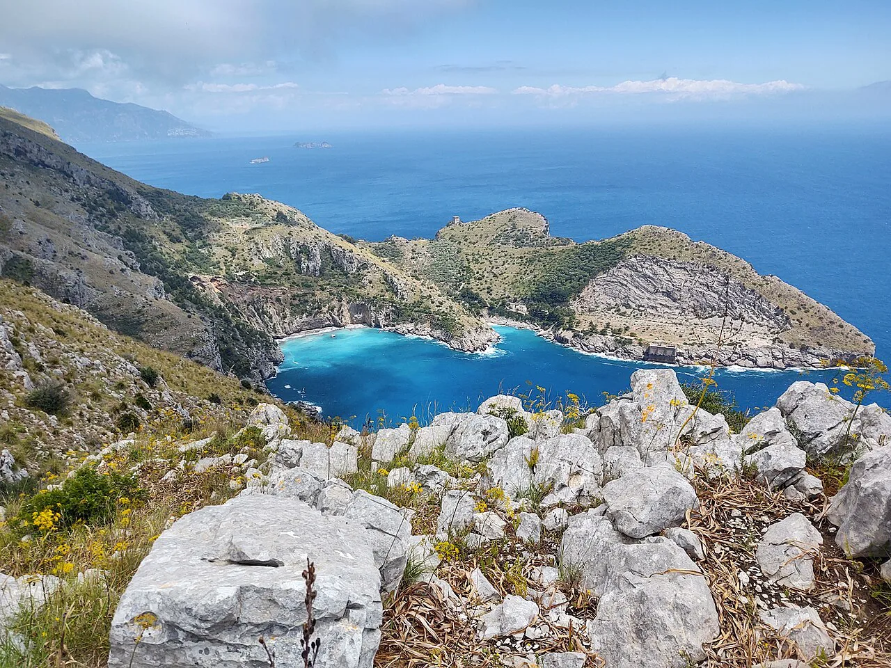 Punta campanella path, view on baia di ieranto, Sorrento