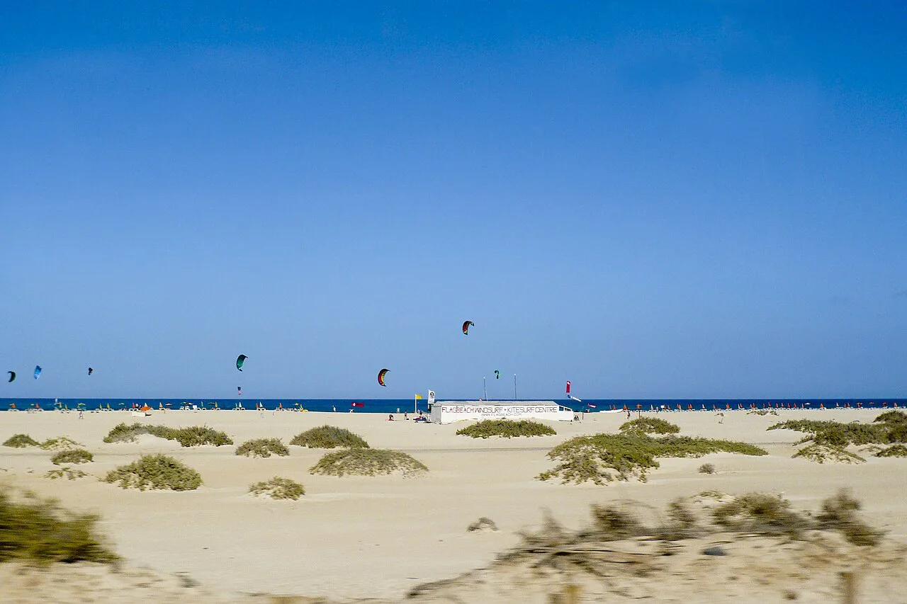 Kite surfing on flag beach, Corralejo